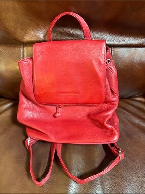 Kenneth Cole Red Leather Pebbled Backpack